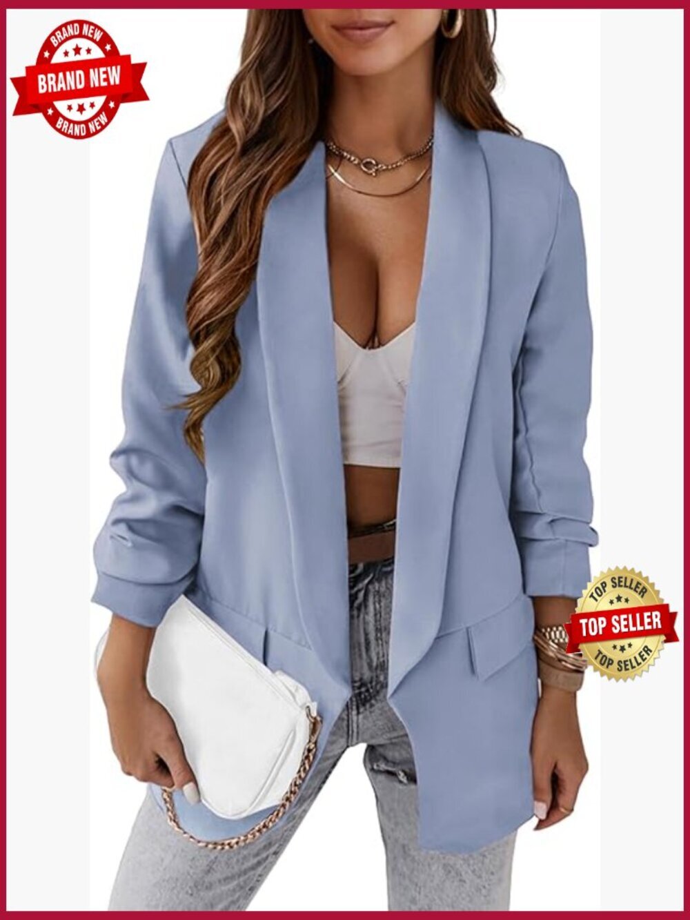 Oversized Blazer for Women, Business Casual Jacket, Open Front Suit Coat